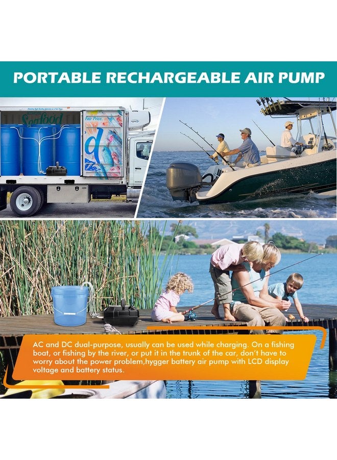 هايغر مضخة هواء قابلة لإعادة الشحن لحوض السمك من hygger، مضخة هواء تجارية قوية وهادئة مع خرطوم وصمام فحص حجر الهواء وصمام تحويل قابل للتعديل بستة منافذ للصيد باليخوت/انقطاع التيار الكهربائي/الزراعة المائية - Image 2