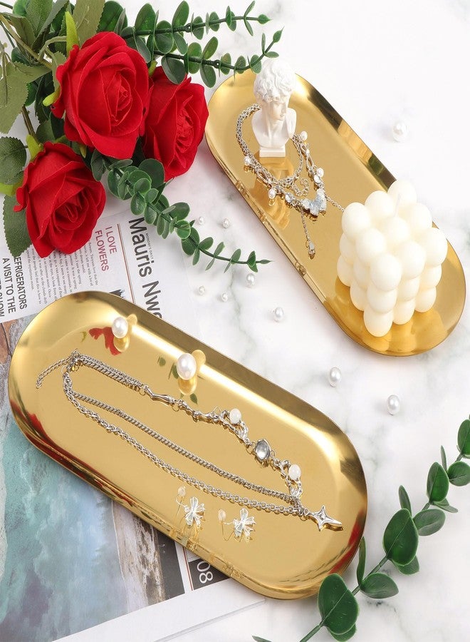 JOLYEAK 2PACK Gold Decorative Tray,Oval Stainless Steel Trays, Decorative Tray for Jewelry Dish Cosmetics Organizer Bathroom Clutter Serving Platter - Image 4