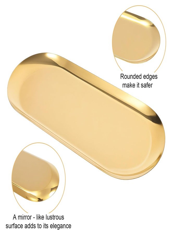 JOLYEAK 2PACK Gold Decorative Tray,Oval Stainless Steel Trays, Decorative Tray for Jewelry Dish Cosmetics Organizer Bathroom Clutter Serving Platter - Image 3