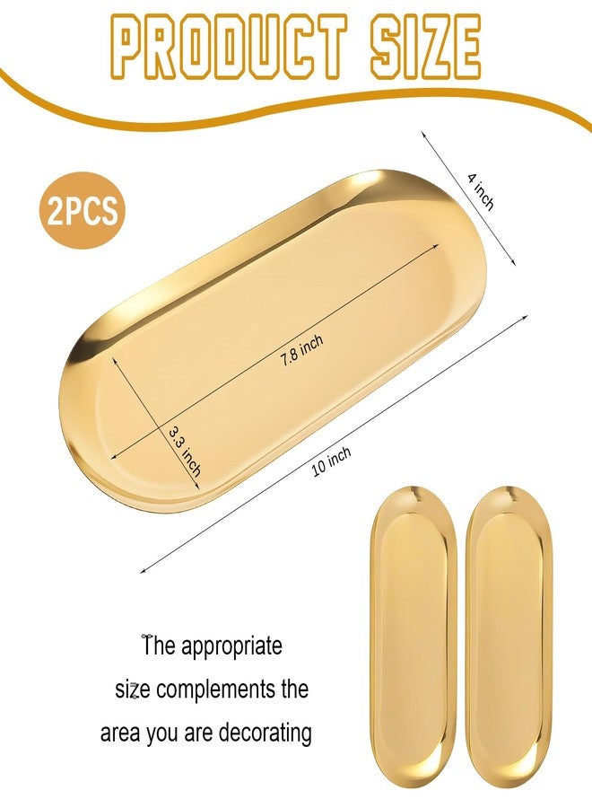 JOLYEAK 2PACK Gold Decorative Tray,Oval Stainless Steel Trays, Decorative Tray for Jewelry Dish Cosmetics Organizer Bathroom Clutter Serving Platter - Image 2