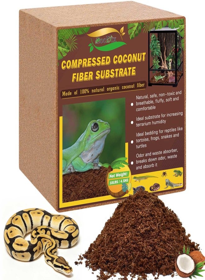 ZeeDix 10LBS Coconut Fiber Substrate, 100% Organic Coconut Husk Coco Coir Brick Terrarium Bedding for Reptiles, Tortoise, Bearded Dragon, Leopard Gecko, Snake, Hermit Crabs, Frogs, Tarantula - Image 1