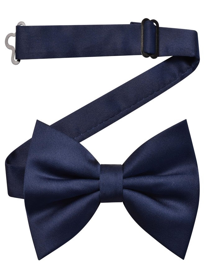 Branduce Navy Blue Bow Tie for Men Wedding Solid Satin Silk Bowties Pocket Square and Lapel Pin Brooch Set (BB07-37) - Image 3