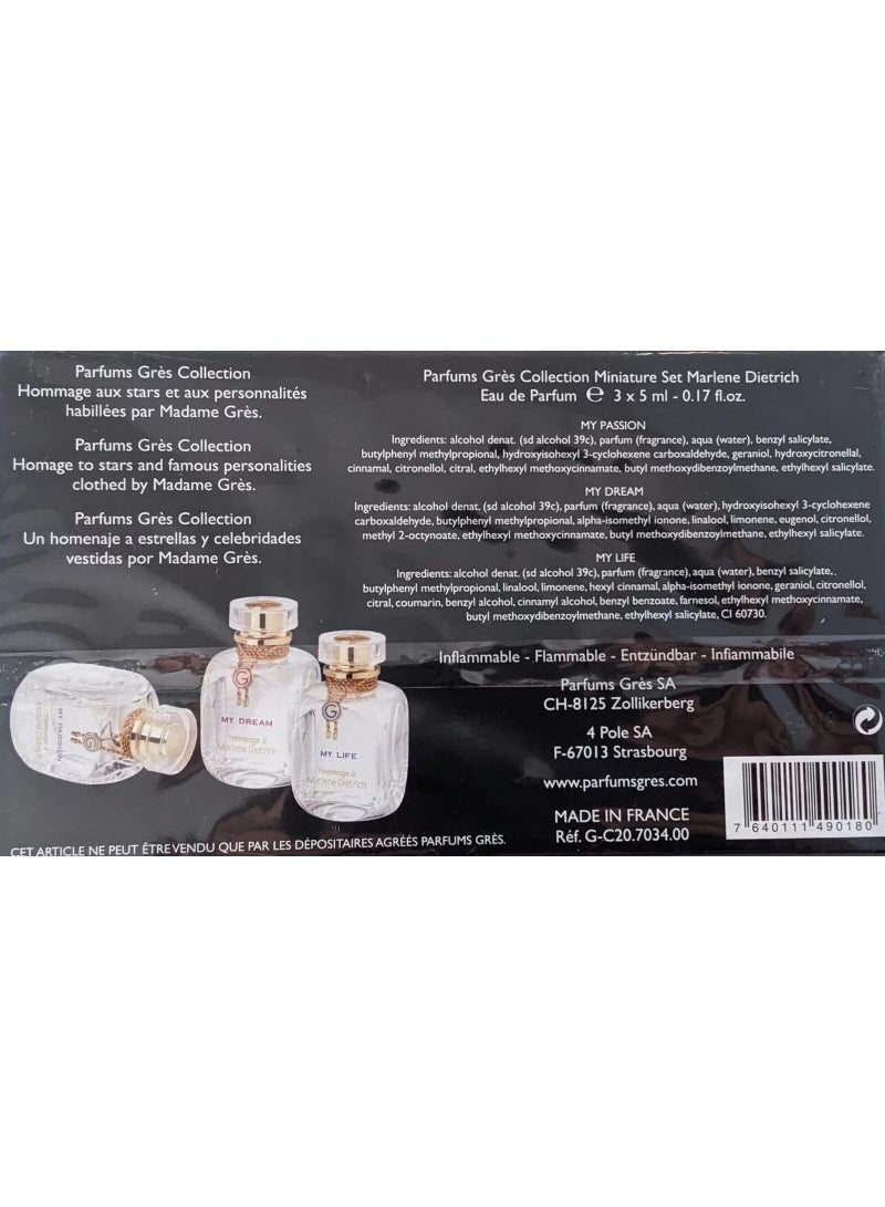 Parfum Gres Parfums Gras collection of My Passion, My Dream, My Life ( 3 x 5 ml ) miniature travel set. - Image 3