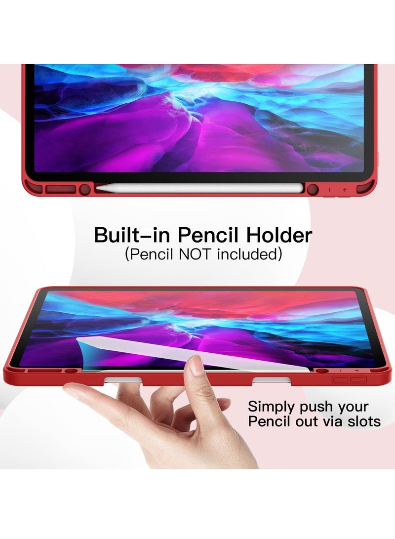 جي تيك جراب iPad Pro 12.9 بوصة 2020 2018 موديل 4th 3rd Generation مع حامل أقلام رصاص يدعم شحن قلم رصاص ثانٍ غطاء تابلت نحيف مع خلفي ناعم من البولي يوريثان للاستيقاظ التلقائي للنوم باللون الأحمر - Image 3