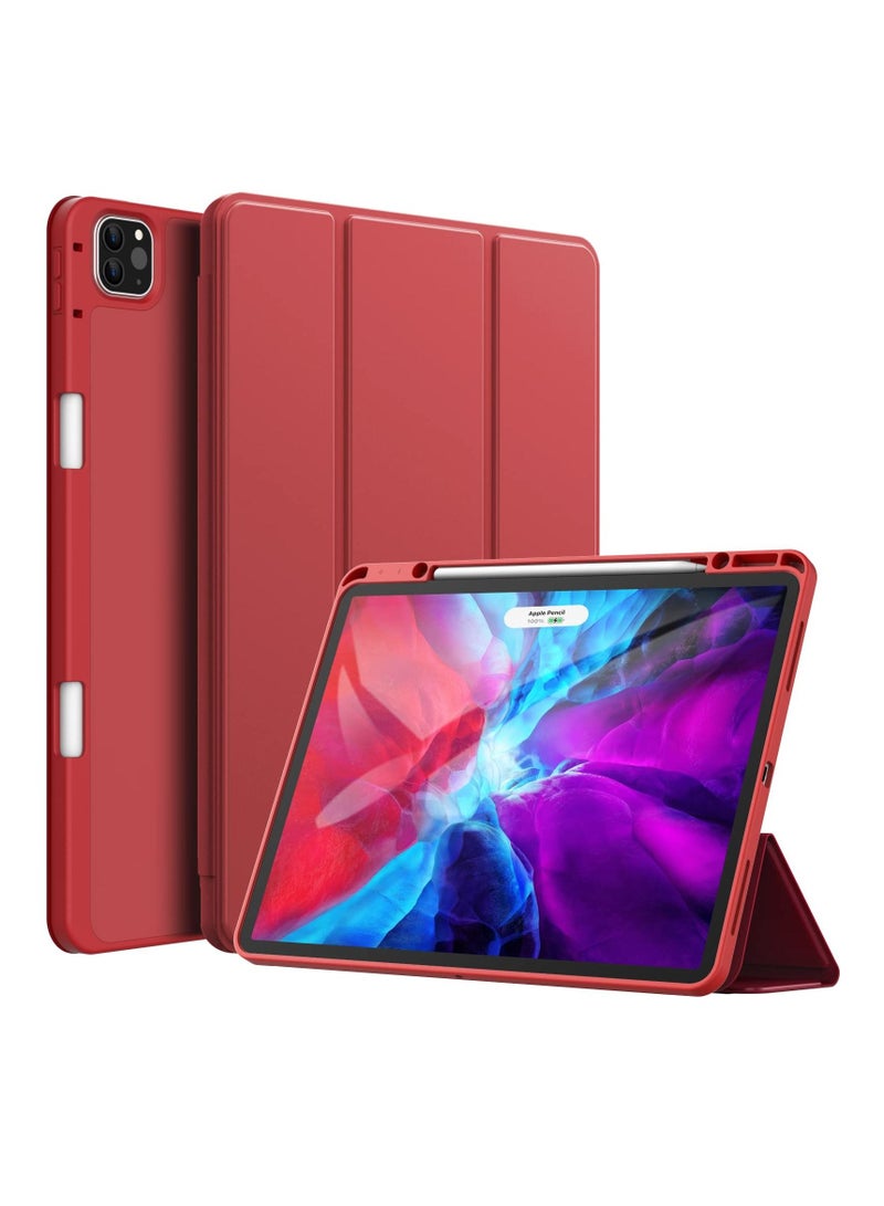 جي تيك جراب iPad Pro 12.9 بوصة 2020 2018 موديل 4th 3rd Generation مع حامل أقلام رصاص يدعم شحن قلم رصاص ثانٍ غطاء تابلت نحيف مع خلفي ناعم من البولي يوريثان للاستيقاظ التلقائي للنوم باللون الأحمر - Image 1