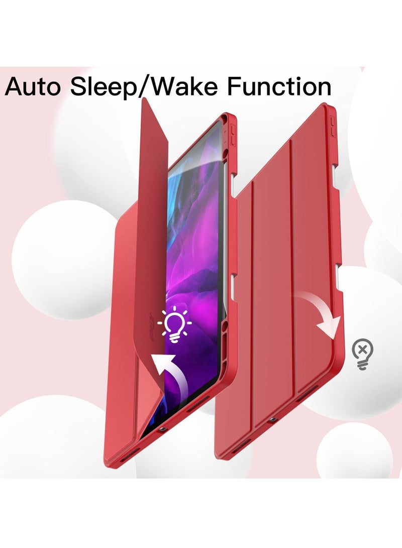 جي تيك جراب iPad Pro 12.9 بوصة 2020 2018 موديل 4th 3rd Generation مع حامل أقلام رصاص يدعم شحن قلم رصاص ثانٍ غطاء تابلت نحيف مع خلفي ناعم من البولي يوريثان للاستيقاظ التلقائي للنوم باللون الأحمر - Image 2