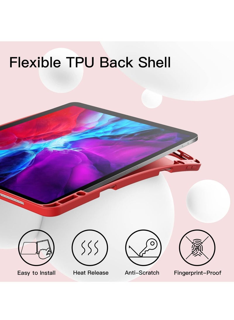 جي تيك جراب iPad Pro 12.9 بوصة 2020 2018 موديل 4th 3rd Generation مع حامل أقلام رصاص يدعم شحن قلم رصاص ثانٍ غطاء تابلت نحيف مع خلفي ناعم من البولي يوريثان للاستيقاظ التلقائي للنوم باللون الأحمر - Image 4