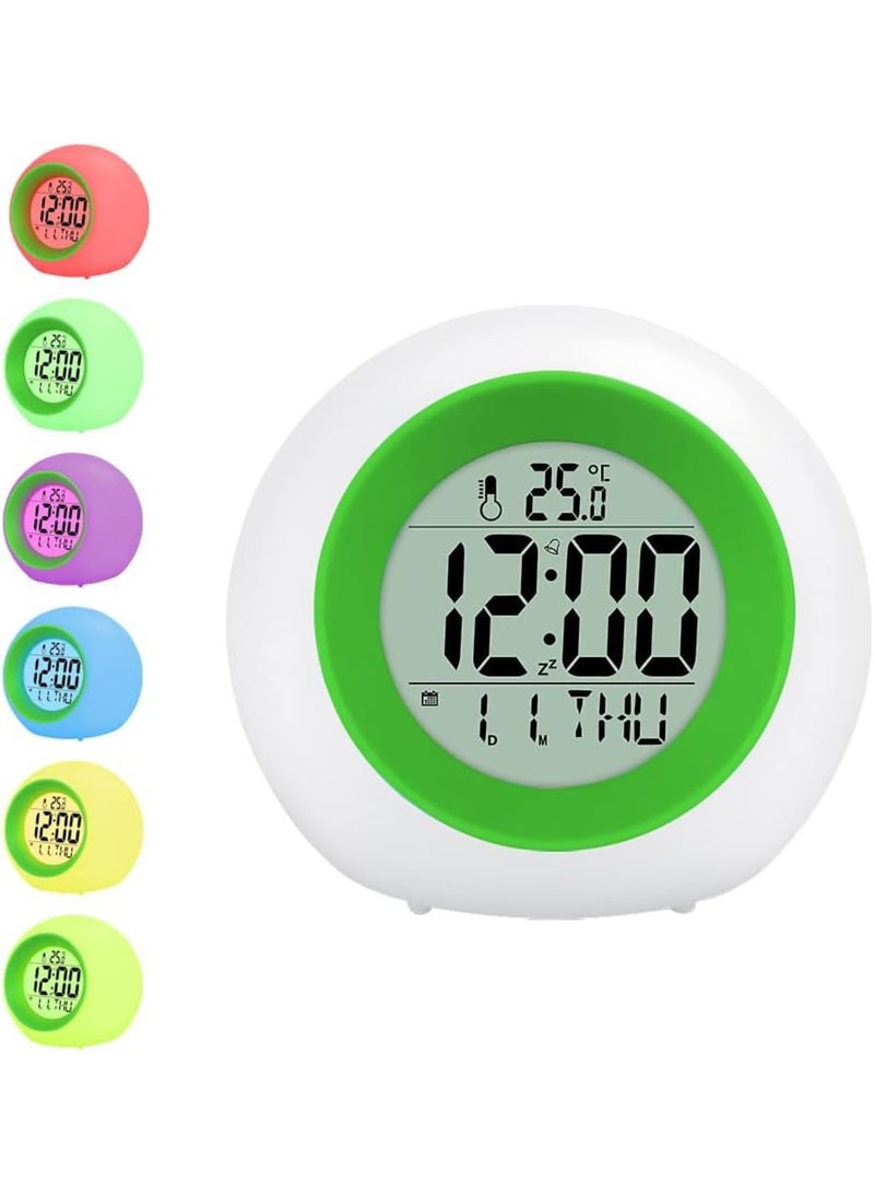 SOLARAE Kids Alarm Clock, 7 Color Changing Night Light, Digital Alarm Clock with Rechargeable, Kids Clock, Suitable for Adults and Childre (green) - Image 2