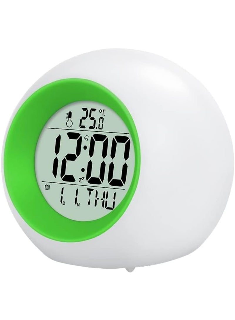 SOLARAE Kids Alarm Clock, 7 Color Changing Night Light, Digital Alarm Clock with Rechargeable, Kids Clock, Suitable for Adults and Childre (green) - Image 1