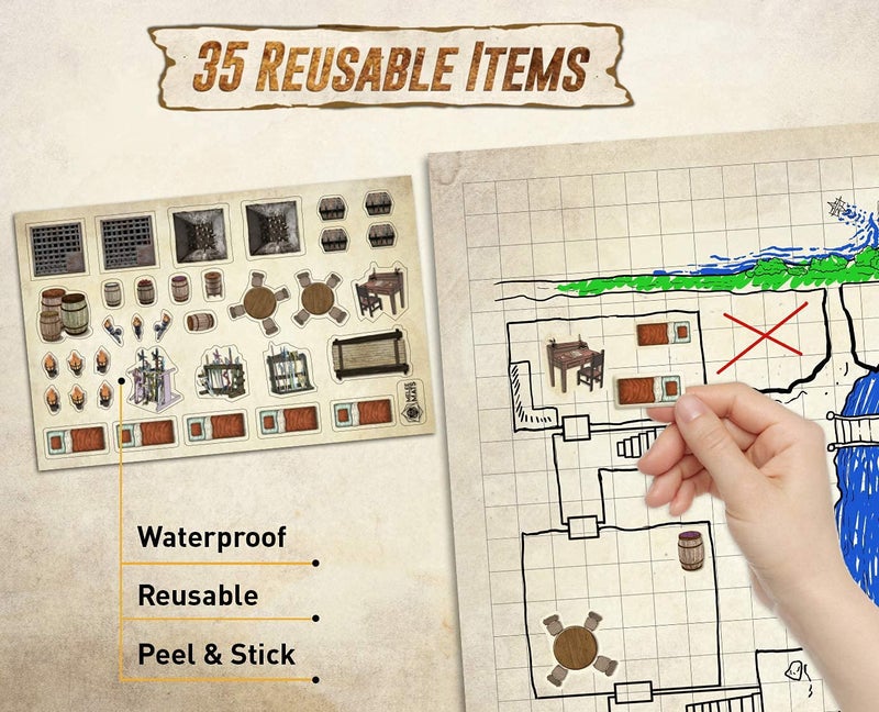 Melee Mats DND Map Starter Kit - 23” x 27" Double Sided, Wet/Dry Erase Battle Terrain Grid - Ultimate Tabletop Board Gaming Experience with Accessories - Image 3