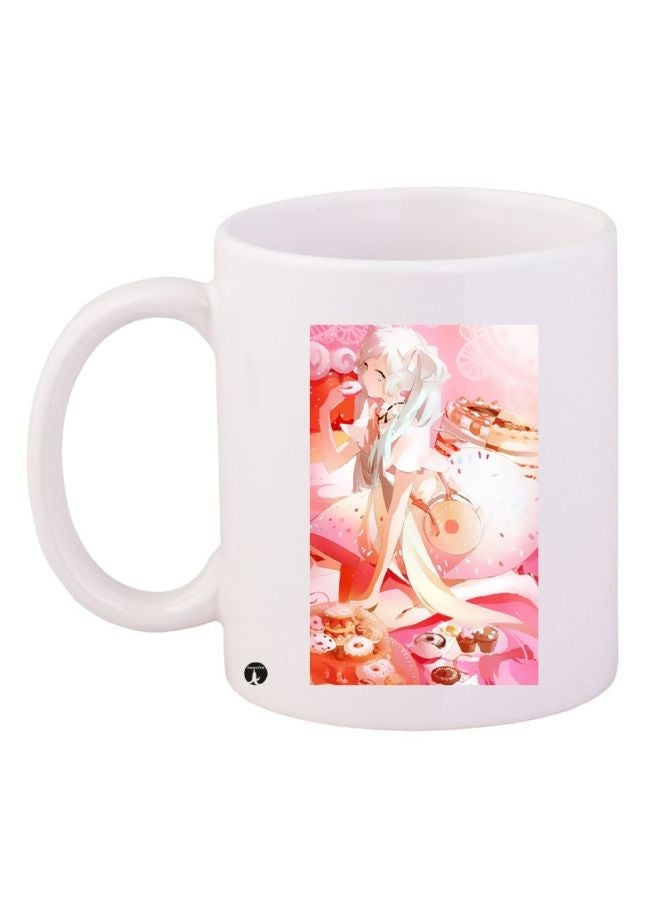 RYN Anime Printed Coffee Mug White/Pink/Beige 11ounce