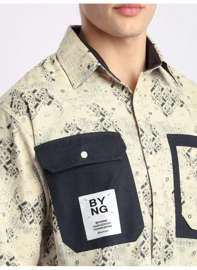 بيونغ Blue Abstract Printed Overshirt