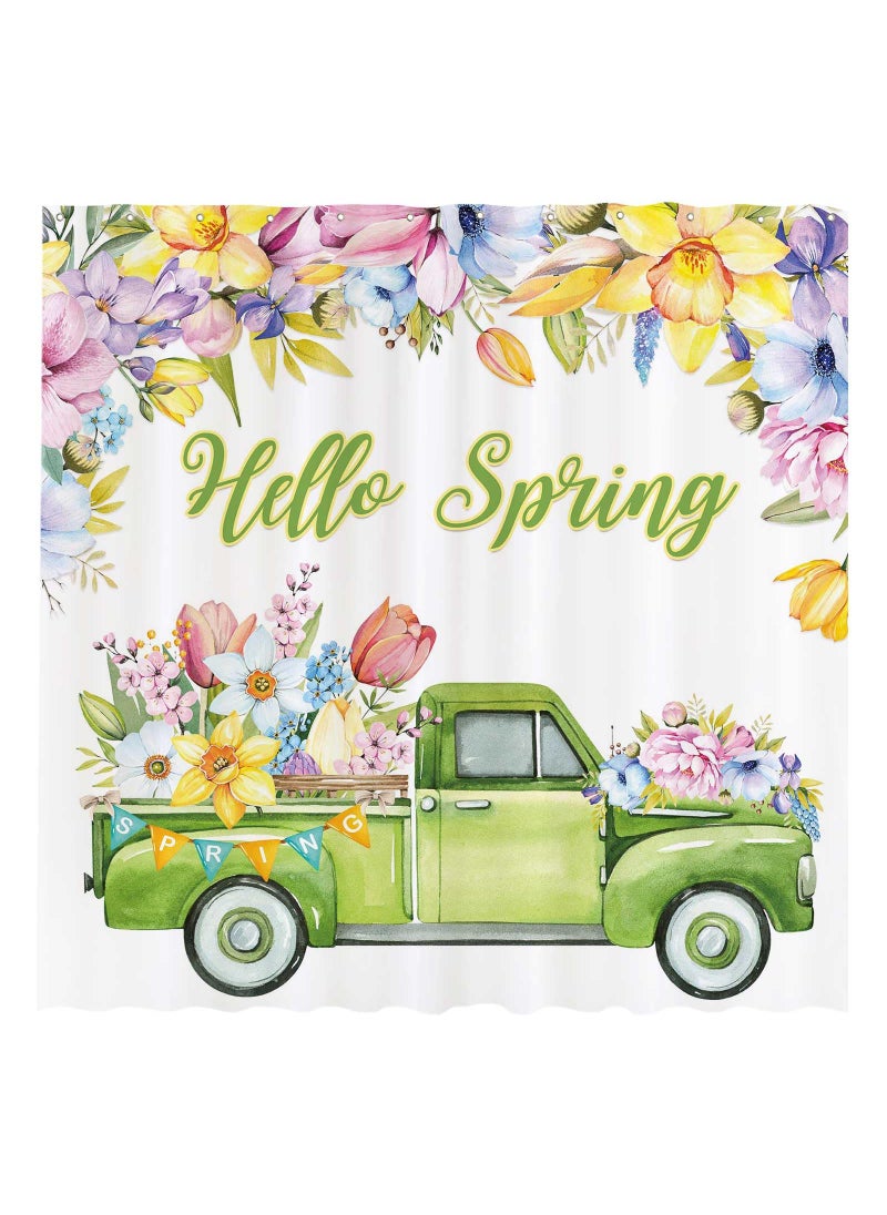 Allenjoy Allenjoy 72 x 72 Hello Spring Truck Shower Curtain for Bathroom Set Easter Watercolor Colorful Floral Flower Bath Bathtub Decorations Decor Durable Easy Care Machine Washable 