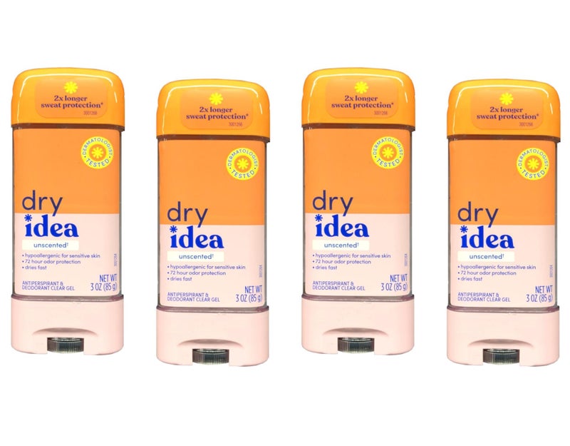 Dry Idea Clear Gel Anti-Perspirant & Deodorant, Advanced Dry, Unscented Hypo-Allergenic, 3.0 Ounce Tubes Packaging May Vary (Pack of 4) - Image 1