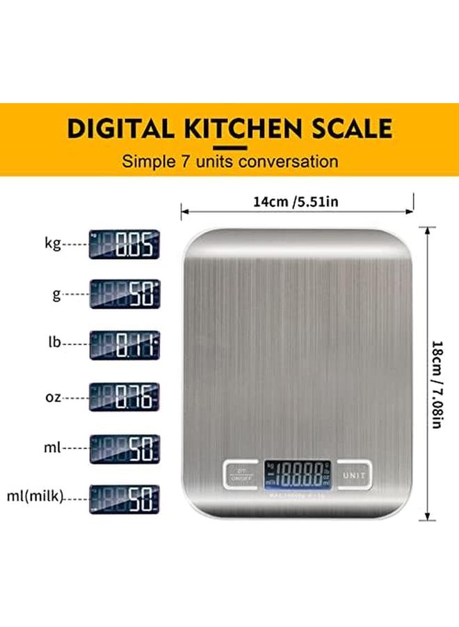 SKY-TOUCH Digital Kitchen Scale Multifunction Food Scale Touch Button Tare Function Ultra Slim With Large Lcd Display Stainless Steel Batteries Included Silver - Image 4