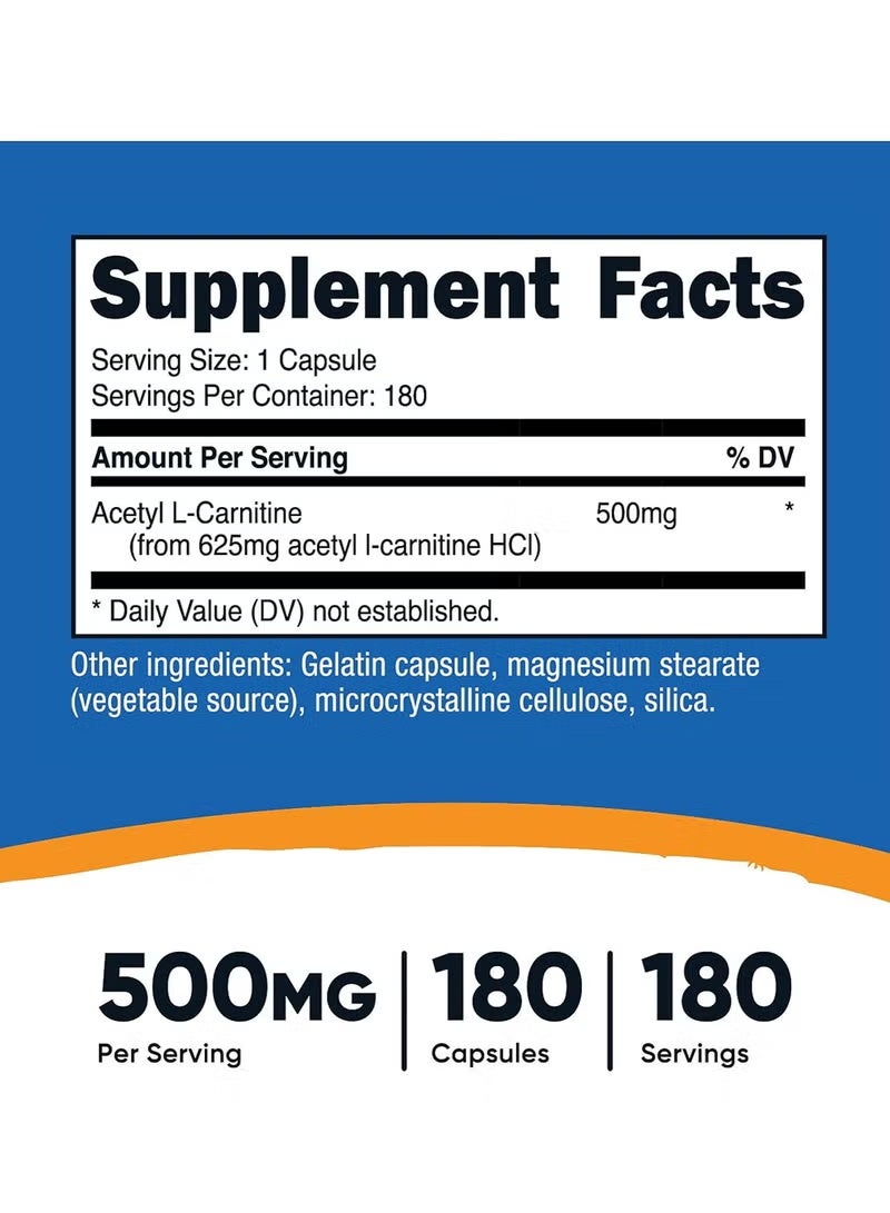 Nutricost, Acetyl L-Carnitine, 500 mg , 180 Capsules - Image 2