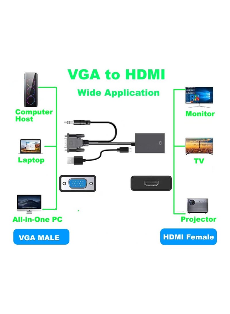 VGA to HDMI Adapter with 3.5mm Audio – FHD 1080P – Connects PC, Laptop, TV, Projector & Large Displays - Image 3