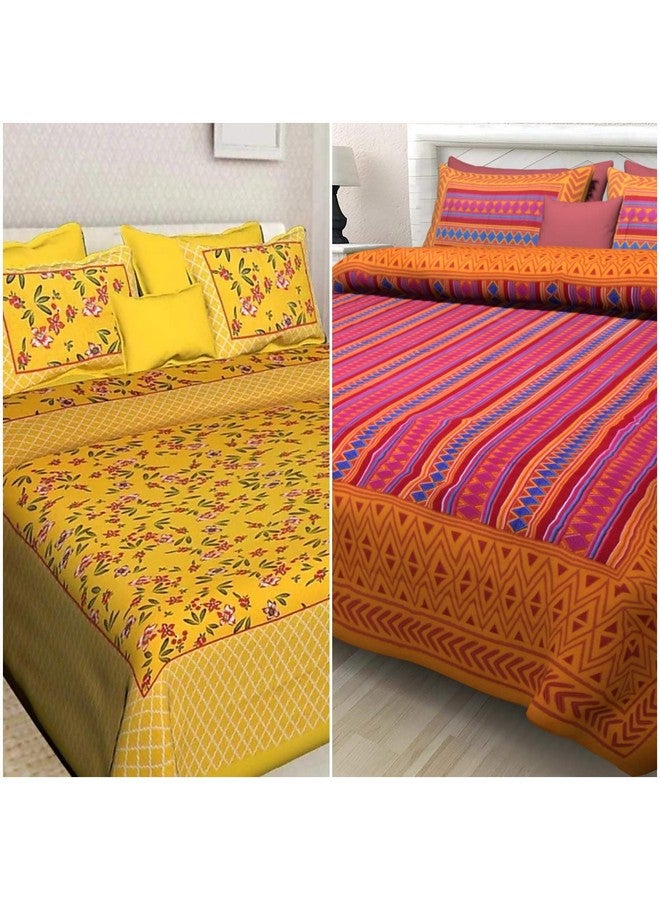 BedZone 100% Cotton Rajasthani Jaipuri King Size Printed Bedsheet Combo Double Bed Set 2 Double Bedsheet with 4 Pillow Cover - Multicolor - Image 1
