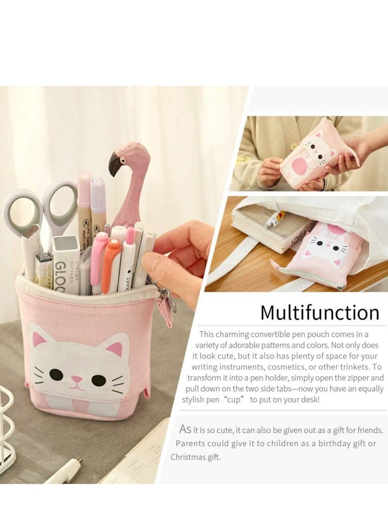 CUNUUDOOL Pencil Pouch For Girls,Pencil Pouch For School. Cute Cat Pattern Design with Large Capacity Pull-Down Retractable, Pencil Case Bag Pink. - Image 3