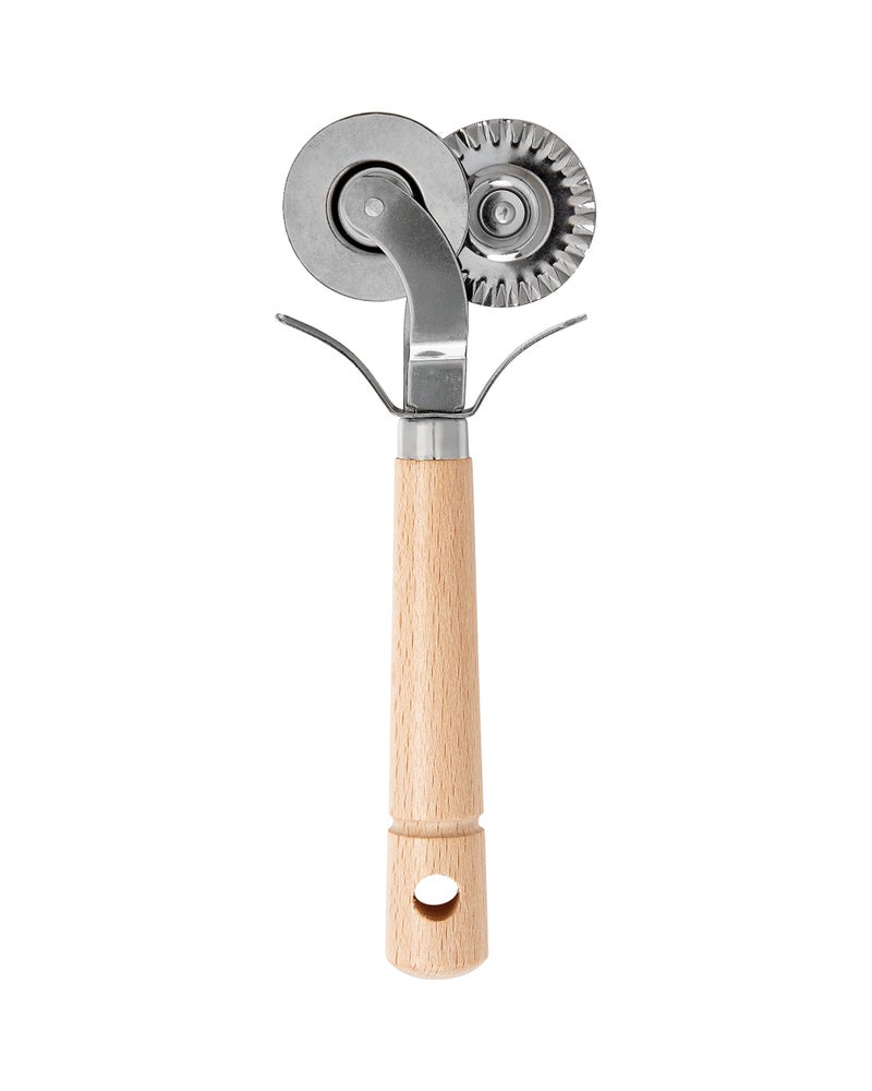 Fante's Fantes Double-Blade Pastry Ravioli Pasta Dough Cutter Crimper Wheel, Stainless Steel with Beechwood Handle, The Italian Market Original since 1906 - Image 1