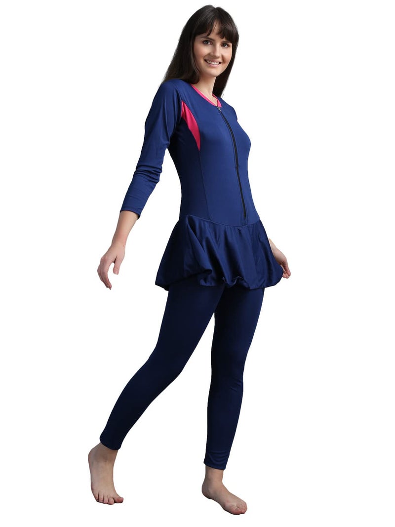 N-Gal Women Full Length Padded One Piece Swimming Costume|Swimsuit Set for Women|NavyPink|S - Image 2