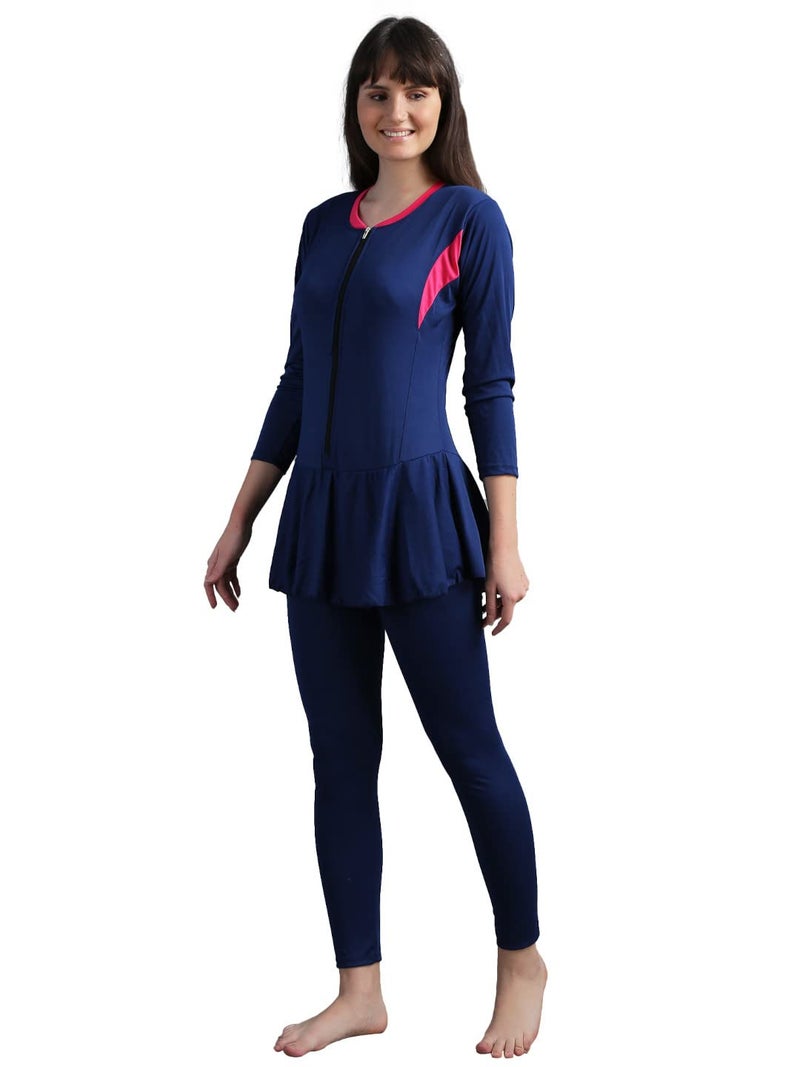 N-Gal Women Full Length Padded One Piece Swimming Costume|Swimsuit Set for Women|NavyPink|S - Image 3