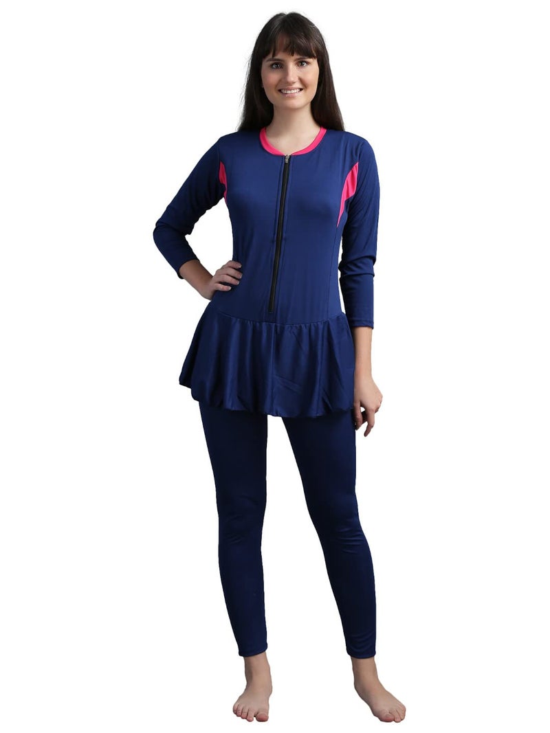 N-Gal Women Full Length Padded One Piece Swimming Costume|Swimsuit Set for Women|NavyPink|S - Image 1