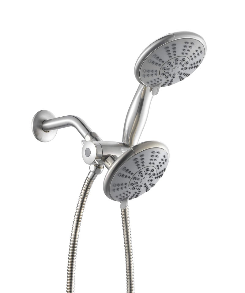 Ana Bath 5Inch AntiClog High Pressure LARGE Dual Shower Head with Handheld Spray 5 Unique Spray ModesBRASS CONNECTOR5 Ft Stainless Steel HoseSpot Resist Brushed Nickel