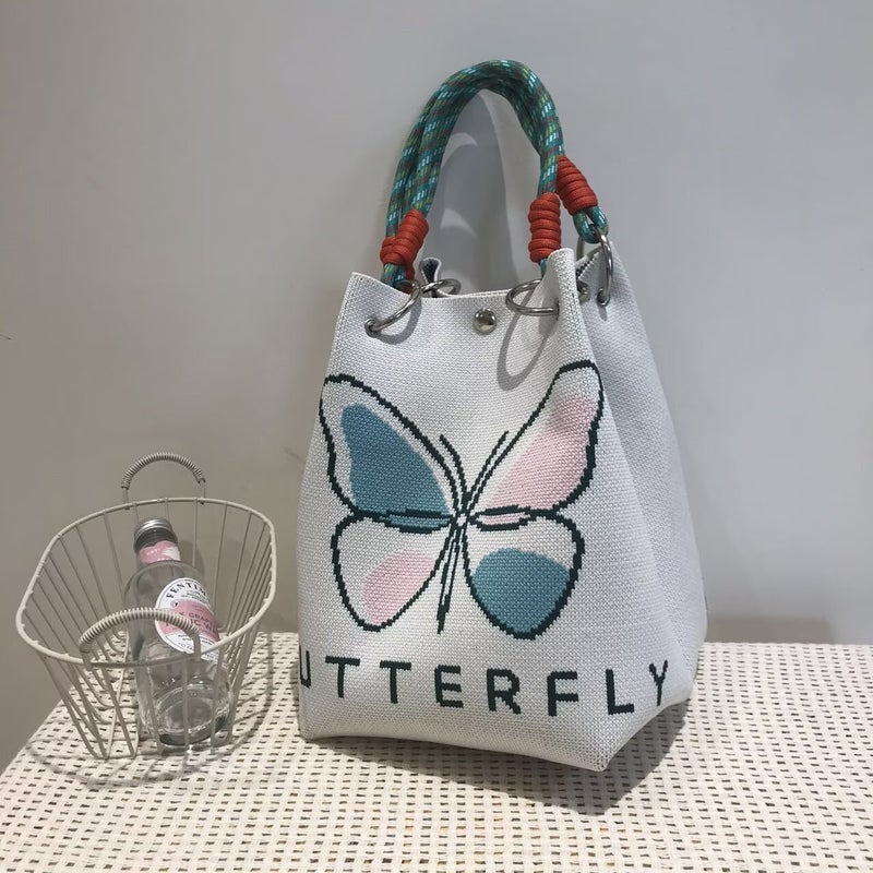 Korean Style Niche Design Knitted Bucket Bag Women'S Fashionable All-Match Travel Shopping Hand Bag Handbag - Image 3