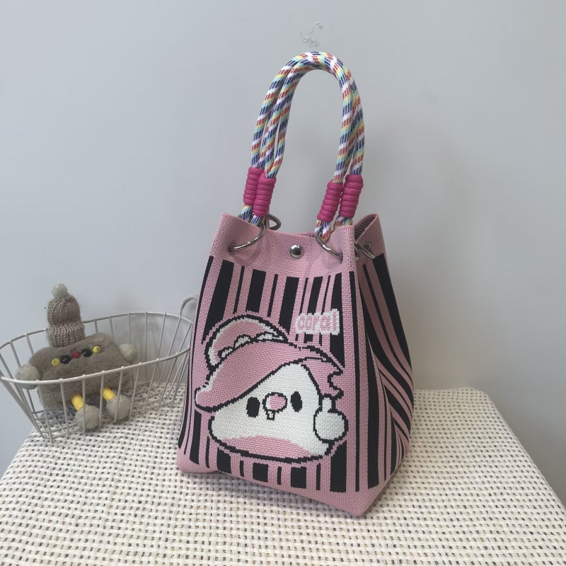 Korean Style Niche Design Knitted Bucket Bag Women'S Fashionable All-Match Travel Shopping Hand Bag Handbag - Image 1