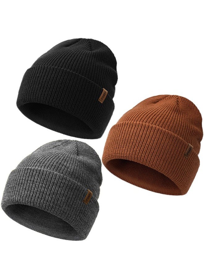 Bebila Baby Beanie Toddler Infant Winter Hats Knit Warm Caps for Boys Girls, Grey+black+caramel, 0-6 Months - Image 1