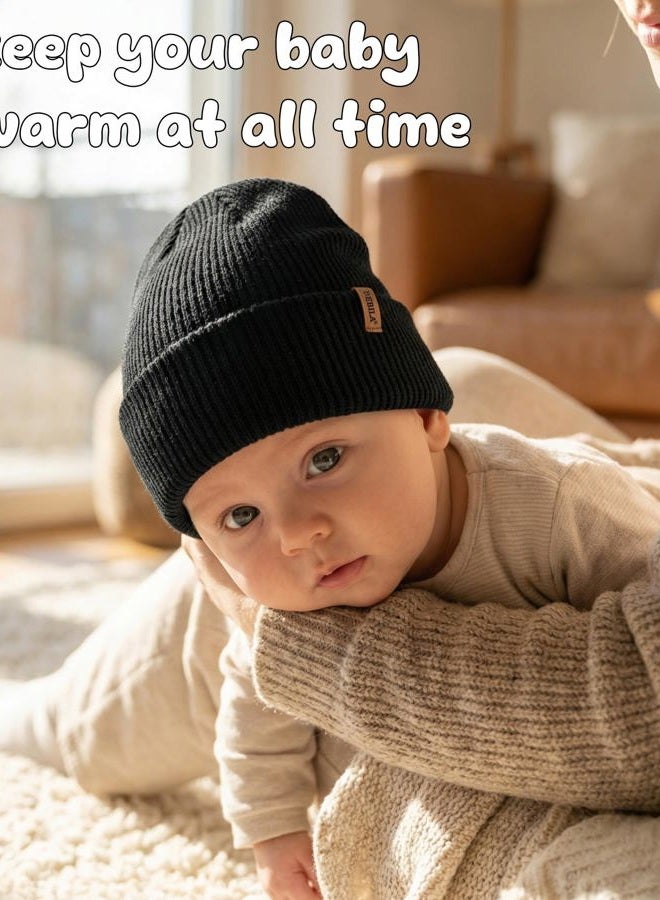 Bebila Baby Beanie Toddler Infant Winter Hats Knit Warm Caps for Boys Girls, Grey+black+caramel, 0-6 Months - Image 3