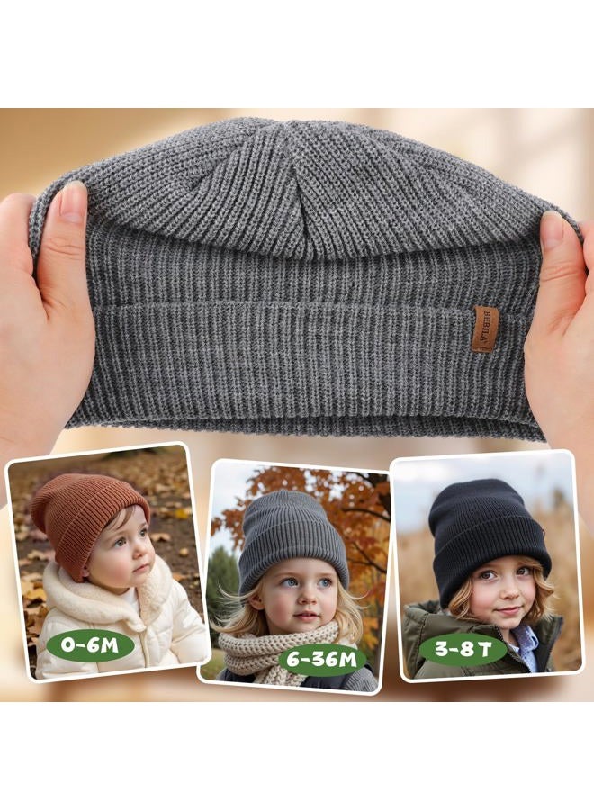 Bebila Baby Beanie Toddler Infant Winter Hats Knit Warm Caps for Boys Girls, Grey+black+caramel, 0-6 Months - Image 4
