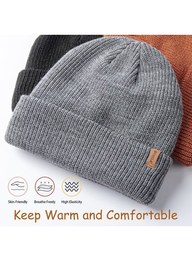 Bebila Baby Beanie Toddler Infant Winter Hats Knit Warm Caps for Boys Girls, Grey+black+caramel, 0-6 Months - Image 2
