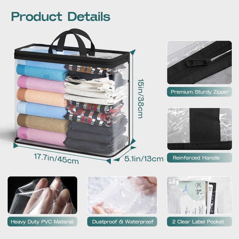 Hopack Under Bed Storage Bags Organizer, 22L Clear Storage Bags, Bags Organizer Clear Zipper Containers Bedroom, Storage Bag for Sweater, Clothes, Shoe Toy, Blanket, Sheet (Black,10PACK) - Image 2