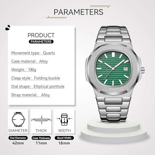 BARAMON Wrist Watches for Men, Nautilus Stainless Steel Quartz Movement Date Luxury Style Men's Luminous Hands Casual Business Watches - Image 2
