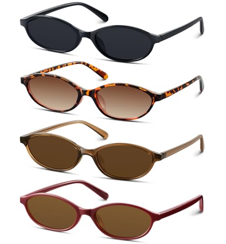 KUGUAOK Retro Oval Sunglasses for Women 90s Design Small Cat Eye Sun Glasses UV Protection Y2k Trendy Narrow Shades - Image 1