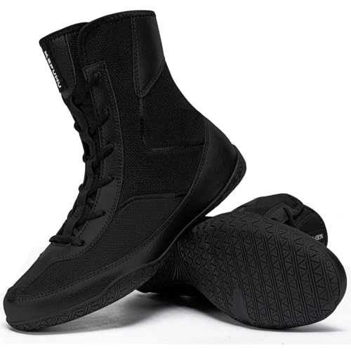 KEFUWU Wrestling Boxing Boots Wide for Men High Top Breathable Lightweight Non-Slip for Competition & Training(10.5 Men, Black) - Image 1