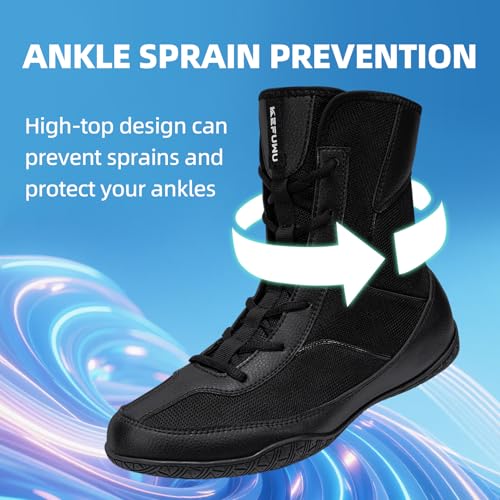 KEFUWU Wrestling Boxing Boots Wide for Men High Top Breathable Lightweight Non-Slip for Competition & Training(10.5 Men, Black) - Image 4