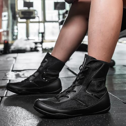 KEFUWU Wrestling Boxing Boots Wide for Men High Top Breathable Lightweight Non-Slip for Competition & Training(10.5 Men, Black) - Image 2