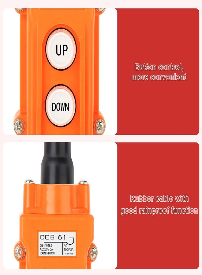 QCQIANG 2Pcs Rainproof Crane Push Button Switch, COB61-UP-DOWN Crane Pendant Control Station Push Button Switch with Rubber Cable Barrel - Image 4