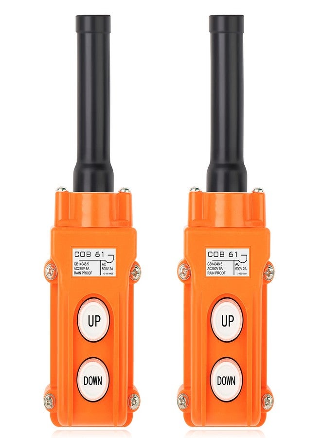 QCQIANG 2Pcs Rainproof Crane Push Button Switch, COB61-UP-DOWN Crane Pendant Control Station Push Button Switch with Rubber Cable Barrel - Image 1