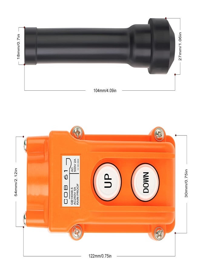 QCQIANG 2Pcs Rainproof Crane Push Button Switch, COB61-UP-DOWN Crane Pendant Control Station Push Button Switch with Rubber Cable Barrel - Image 2