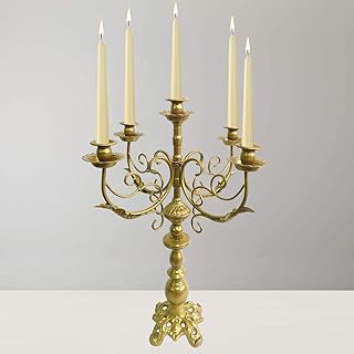 BSTGIFTS Metal Candelabra - 5 Arms Candle Holders - Candlestick Holders for 1/2-1 inch Taper Candles, 17Inch Tall (Gold) - Image 1