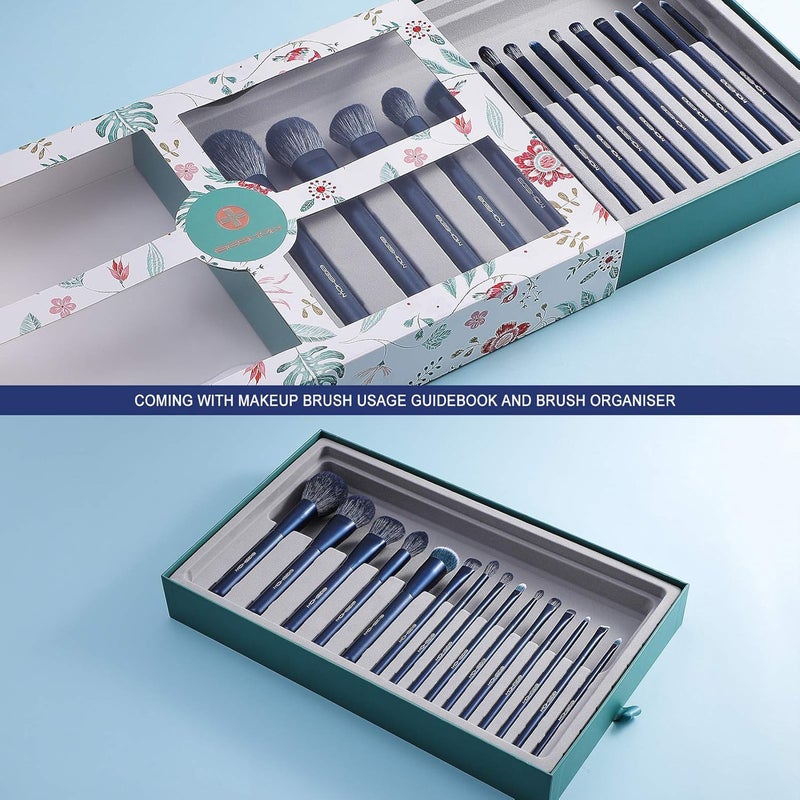 EIGSHOW Makeup Brush Set EIGSHOW Professional Makeup Brushes Kit Foundation Powder Concealers Eye Shadows Makeup 15 Piece for Eye Face Liquid Cream Cosmetics Brushes Kit GIFT BLUE - Image 3
