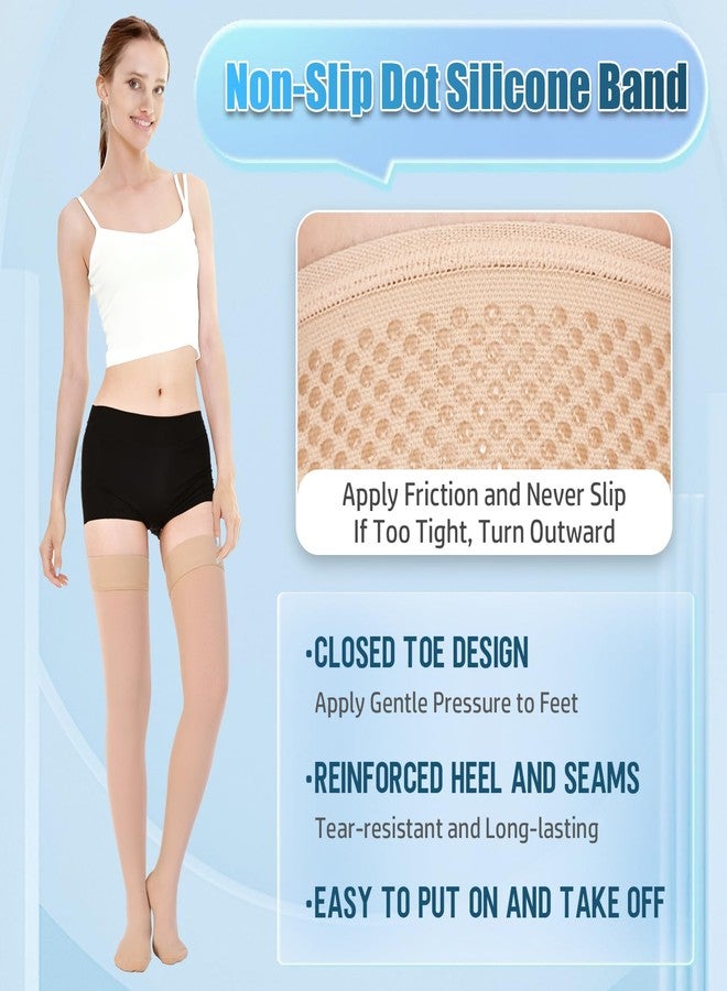 Athbavib 20-30mmHg Compression Stockings for Women and Men, Thigh High Closed Toe Medical Graduated Compression Socks, Best Support for Treatment Varicose Veins Swelling (Beige,Medium) - Image 5
