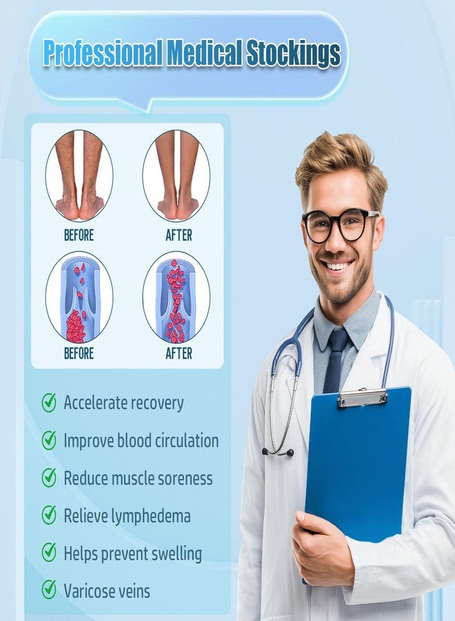 Athbavib 20-30mmHg Compression Stockings for Women and Men, Thigh High Closed Toe Medical Graduated Compression Socks, Best Support for Treatment Varicose Veins Swelling (Beige,Medium) - Image 2