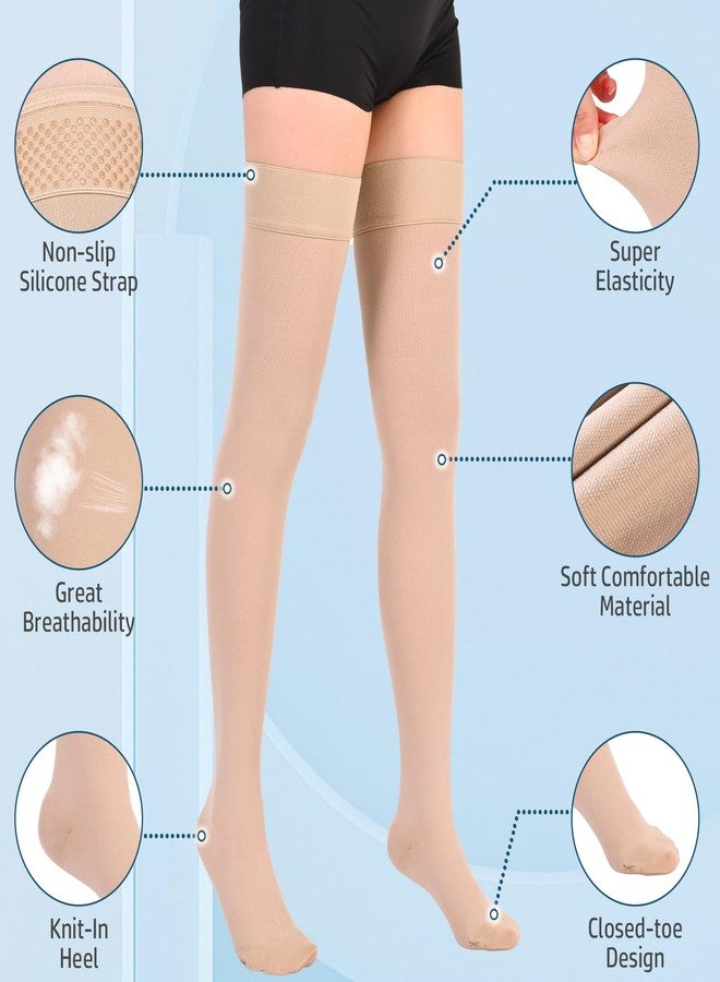 Athbavib 20-30mmHg Compression Stockings for Women and Men, Thigh High Closed Toe Medical Graduated Compression Socks, Best Support for Treatment Varicose Veins Swelling (Beige,Medium) - Image 4