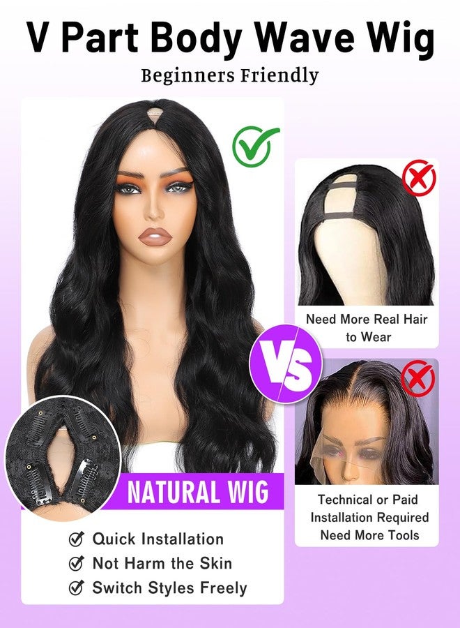 BINF V Part Wig Human Hair Body Wave Upgrade U Part Human Hair Wig with Clip Vpart Half Wig Glueless Wigs for Women No Sew in No Glue No Leave Out Beginner Friendly Natural Color 16 inch - Image 4