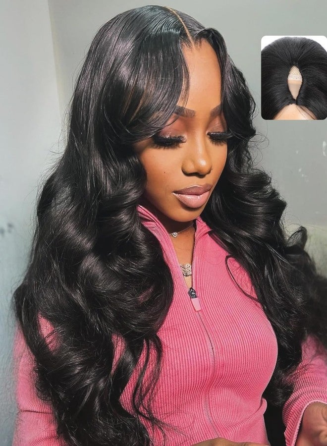 BINF V Part Wig Human Hair Body Wave Upgrade U Part Human Hair Wig with Clip Vpart Half Wig Glueless Wigs for Women No Sew in No Glue No Leave Out Beginner Friendly Natural Color 16 inch - Image 1